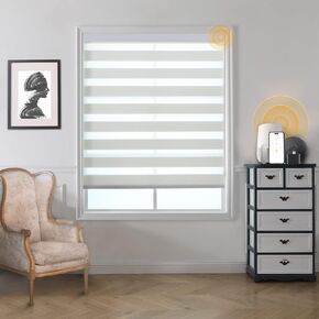 Motorized Zebra Blinds Smart Blinds with Remote Electric Shades for Indoor Windows Light Filtering Automatic Dual Layer Horizontal Shades Compatible with Google Alexa Grey 34" W X 72" H