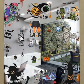 Goture Halloween Window Clings 8/10/12 Sheets Halloween Window Stickers，Double-Sided Removable Window Decor for Halloween Home & Party & Classroom Decorations