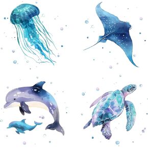 GORGECRAFT 4 Styles Sea Life Window Decal 6.3x6.3 Inch Ocean Animal Creatures Seaturtle Static Decal Sticker Glass Cling Anti-Collision Alert Decals for Prevent Stop Birds Dogs Pets Strikes