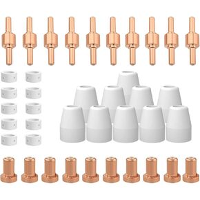 Plasma Cutter Consumables fits CUT40 CUT50 with Plasma Cutter Torch PT31 LG40 for RBC-4000/4500/5000D 40 PCS Nozzle Electrode Extended Long Tip Shroud Shield Cup