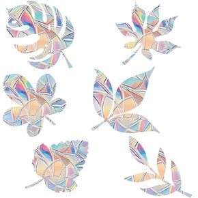 Anti Collision Window Sticker for Bird Strikes, Rainbow Window Decals for Wall Bird Strike Prevention, Rainbow Window Stickers to Save Bird Strikes No Glue Required (Leaf)