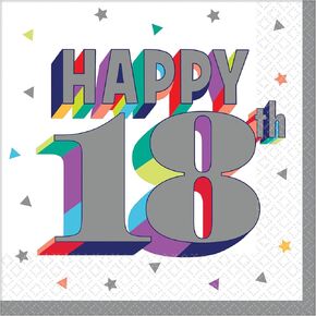Multicolor Here's To 16 Beverage Napkins, 5" x 5" - 16 Count, Soft & Absorbent Paper Napkins, Festive Designs - Perfect For Celebrations, Milestone Birthdays & Events