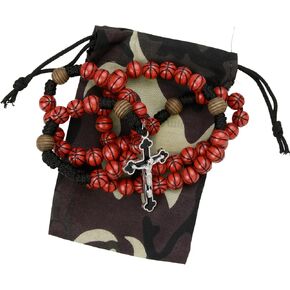 Needzo Basketball Sport Rosary with Camo Pouch, Catholic Gift for Men and Boys, 20 Inches, 2.25 Inch Crucifix