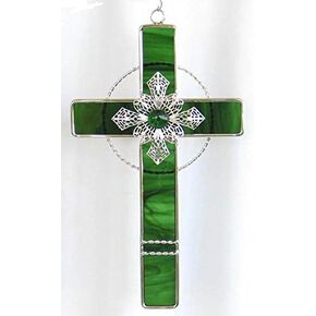 Stained Glass Filigree Cross - Green