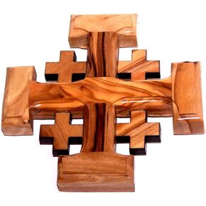 Holy Land Market Olive Wood Jerusalem Cross (10.5x10.5 Cm or 4.1x4.1)