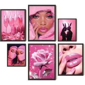 EXCOOL CLUB Pink Room Decor Aesthetic - 12x16 Baddie Room Decor Y2k Collage, Hot Pink Wall Art Prints, Pink Pictures Wall Decor, Trendy Pink Poster Neon Pink Decor for Teen Girls Dorm (UNFRAMED)