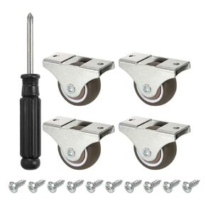 PATIKIL Mini Fixed Caster Wheel 1.5", 4 Pack TPE Rigid Roller with Bearing Metal Top Plate Screws for Furniture Small Cart, Brown