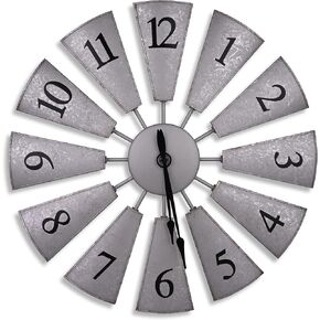 Lily's Home Large Numeral Windmill Wall Clock Vintage, Roman Numerals, Analog Display Easy to Hang Living Room, Kitchen, Office, Farmhouse, Bedroom Decor, Vintage Decor Modern Home Décor, 20 Inches