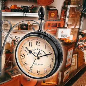 Double-Sided Clock, European Vintage Style with Metal Frame | 360° Rotatable, Silent Mechanism | Ideal for Living Room, Kitchen, Office, Restaurants, Cafes, Bars | Battery Operated
