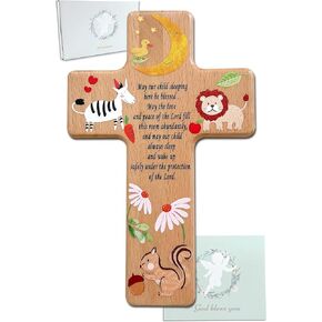 Oraaham Baby Wall Cross-Decorative Wood Cross & angel Child room Wall Hanging for Nursery Perfect Keepsake Baptism, Christening Gift for Boys&Girls