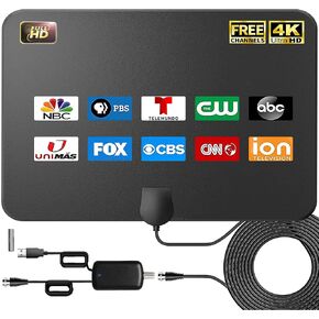 4K Amplified HD Digital TV Antenna Long 1000 Miles Range Smart TV Indoor Support 4K 1080p Fire TV Stick and All Older TVs 360° Signal Reception Switch Signal Booster with HDTV Coax Cable 18ft-White