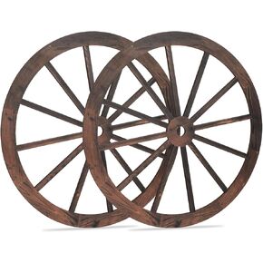 Trinkrittey Wagon Wheel Decor, 2 Pcs Wooden Western Cowboy Party Decorations Vintage Wall Hanging Wood Wagon Wheel Rustic Wagon Wheel Wood Cartwheel Decor for Bar Garage Indoor Outdoor, 12 inch