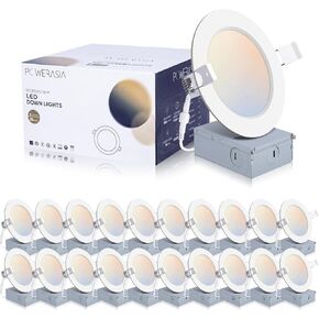 20 Pack 6 Inch LED Recessed Lighting with Junction Box, 5CCT 2700K/3000K/4000K/5000K/6000K Selectable, 15W 1200lm Ultra-Thin Recessed Downlight-ETL and Energy Star Certified