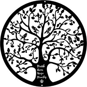 ESTART 28CM Metal Tree of Life Wall Art, Family Tree with Birds on Branch Wall Hanging Decor for Balcony Patio Porch Bedroom Living Room Garden Office and Farmhouse (Black)