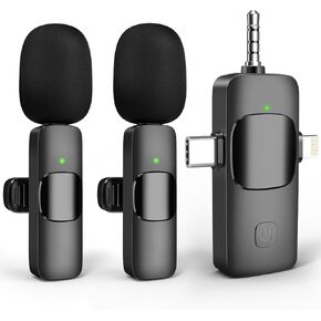 Holyask K10 Wireless Lavalier Microphone for iPhone iPad-iPhone Microphone Noise Canceling, Lapel Microphone with 2 Mini Microphones, Lav Mic for YouTube, Facebook and TikTok