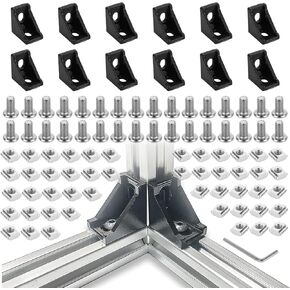 CYEAH 30 Set 2020 Series Black Aluminum Extrusion Profile Connector with 2028 Corner Bracket, T Nuts and Hex Screw Bolt Include a Wrench for 6mm 20S Extruded AL Profile Rail Reinforcing
