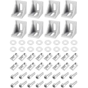 uxcell 8Set Inside Corner Bracket Gusset Kits, 38x38x35mm 4040 Angle Connector for European 4040 Series Aluminum Profile (Silver/ 16 x Roll-in Spring T Nuts & Hex Socket Bolts)