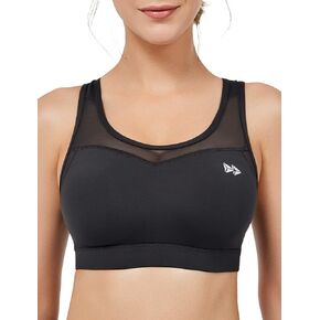 Yvette High Impact Sports Bras for Women Plus Size Racerback Workout Medium Support Sports Bra for Running Fitness,Black,L+