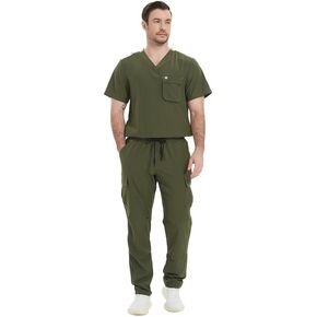 Uniforms World Alden Scrubs Set for Men — Classic V-Neck Stretch Top & Straight Pants Yoga Waistband, 9 Pockets, Anti-Wrinkle