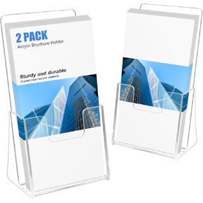 QPEY 2 Pack Acrylic Brochure Holder 8.5 x 11 inch, Clear Flyer Holder Stand Magazine Display Plastic Literature Holder, Countertop Organizer for Paper, Pamphlet, Booklets, Menu, Journals (11")