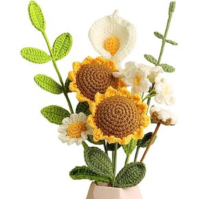 Emivery Crochet Flower Bouquet, Handmade Artificial Sunflowers Bouquet Knitted Flowers Crochet Sunflower Decor for Home Kitchen Wedding Party Office Decor