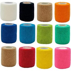 Sonjade 12-Pack 5 Yards Self Adhesive Bandage Wrap, Athletic Elastic Cohesive Bandage for Sports Injury,Strain,Knee & Wrist,Ankle Sprains & Swelling,Pet First Aid (2 Inches)