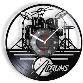 gofidin Acrylic Vinyl Record Wall Clock,Black Creative Clock Wall Decor,Drum Kit Musical Instrument Modeling Wall Hanging Clock Home Decoration