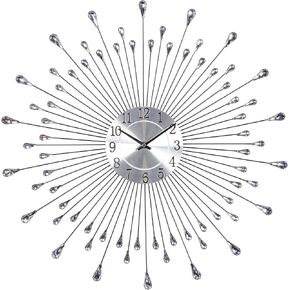 Deco 79 Metal Starburst Wall Clock with Crystal Embellishment, 23" x 2" x 23", Silver
