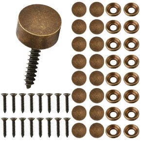 16 Pcs Pure Brass Decorative Screws with Caps, 12mm (1/2") Retro Mirror Decorative Caps Bronze Fixing Screw Covers for Furniture Fixing, Wall Hanging, Fasteners Hardware
