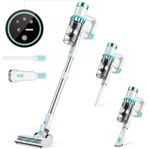 مكنسة كهربائية لاسلكية من Belife، 38 كيلو باسكال 500 واط، مكنسة كهربائية منزلية لاسلكية بيضاء لشعر الحيوانات الأليفة مع شاشة LED تعمل باللمس، مكنسة كهربائية لاصقة للسجاد والأرضيات المنزلية، وقت تشغيل 45 دقيقة in Kuwait