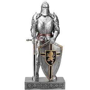 King's Guard Knight with Shield Desktop Accessories Statue Medieval Knight Ornament Paperweight for Office and Home Top Collection as Gift 12.60 Inch (Blue)