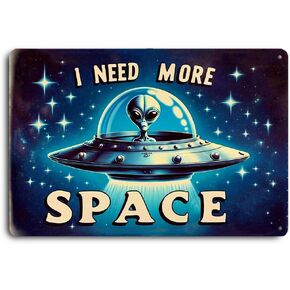 Retro Sci-Fi Space Themed Metal Tin Sign - 12x8 Inches Vintage Wall Decor with Classic UFO & Alien Design for Home, Bar, Man Cave - Galactic Outer Space Decoration in Kuwait