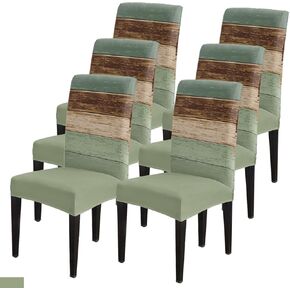 Dining Chair Slipcover, Wood Grain Rustic Old Wooden Sage Green Brown Stretch Kitchen Chair Covers Removable Parsons Chair Protector Covers for Dining Room Banquet Party, Set of 6