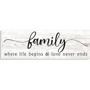 Family Wooden Wall Decor 15.7 x 5.1 Inch Where Life Begin Wood Sign Love Never Ends Wall Plaque Wooden Family Words Hanging Sign Family Wood Hanging Decor Rustic Family Wooden Decor for Home Decor