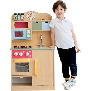 Teamson Kids Little Chef Florence Classic Interactive Wooden Play Kitchen with Accessories and Storage Space for Easy Clean Up, White with Mint Green and Yellow Accents