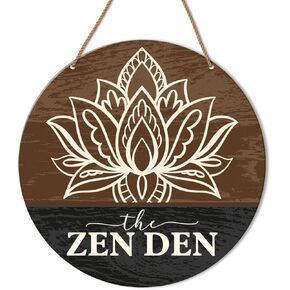 Zen Den Room Wall Decor, Yoga Studio Room Wall Decor Meditation Spiritual Room Door Lotus Flower Wooden Hanging Sign Decorations, Gifts for Meditation Yoga Lover