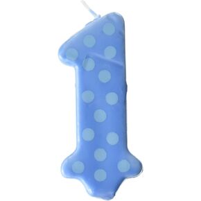 Oasis Supply 1st Birthday Polka Dot Boy Candles, 3 1/4-Inch