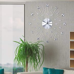 Hilitand Wall Clock for Living Room Office, Metallic Wall Clock Sparkling Bling Clock for Office(Silver , 12)