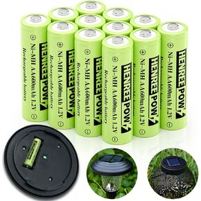 Henreepow Rechargeable AA Batteries, Ni-MH Double A Solar Batteries High Capacity 1.2V Pre-Charged for Outdoor Solar Lights, String Lights，Pathway Lights(AA-1000mAh-12pack)