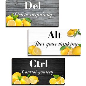 YUQILIN 3 PCS Motivation Office Lemon Wall Decor, Inspirational Aesthetic Farmhouse Wall Decorations Positive Wooden Signs Hanging Wall Plaques for Bedroom Living Room Kitchen Ideal Gifts for Women