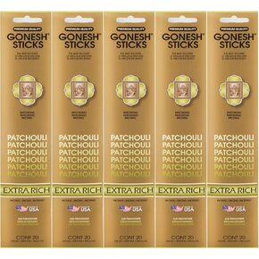 Gonesh Incense Sticks Extra Rich Collection - Patchouli 5 Packs (100 Total)