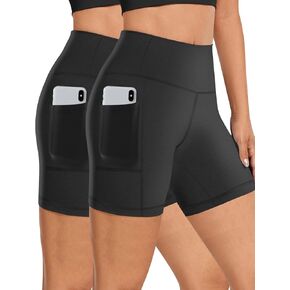 Buauty 2 Pack Womens 5" Biker Shorts with Pocket High Waisted Yoga Shorts Workout Tummy Control Gym Bike Short Leggings