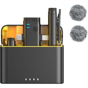 2 in 1 Professional Wireless Lavalier Microphone for Android, iPhone iPad with Charging Case Noise Cancellation Plug-Play Clip on Lapel Mic for YouTube, Recording, Vlog, Facebook Live Streaming