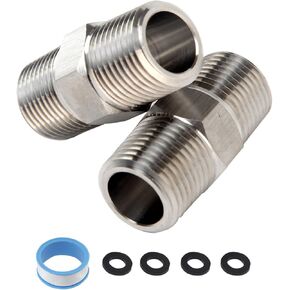 Hex Nipple 1/2" NPT Male x 1/2" NPT Male Threaded Stainless Steel 304 Threaded Nipple Pipe Fittings for Home Piping (Pack of 2)