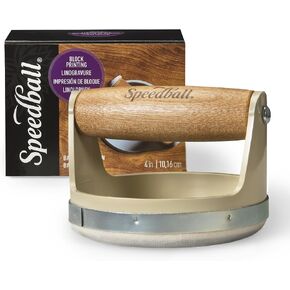 Speedball Block Printing Baren - Comfortable Wooden Handle, Made in the USA - 4 Inches (4139)