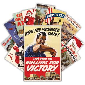 HK Studio WW2 Vintage Posters Decal - WW2 Propaganda Posters for Bedroom, Pub, Bar - WWII Retro Poster for Man Cave - Vintage WW2 Recruitment Posters - WWII Vintage Art Prints - Pack 12