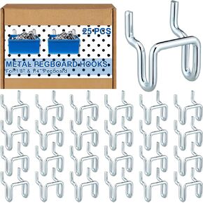 Tandefio 50 Pcs Metal Pegboard Hooks Slatwall U Hook Heavy Duty Peg Board Bins Hooks Bulk for Hanging Tools 1/8 Inch and 1/4 Inch Pegboard or Slatwall Retail Shops Garage Workshop Craft Rooms