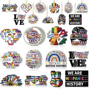 36 Pcs Hispanic Heritage Month Hanging Ornament Hispanic Heritage Month Decoration Spanish Classroom Decor Hispanic Heritage Month Door Wood Decor Fiesta Decorations for Home Party Favor