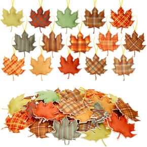 Xunyee 30 Pcs Fall Thanksgiving Ornaments for Tree Maple Leaves Hanging Decorations Felt 3D Buffalo Plaid Maple Leaf Fabric Ornaments for Farmhouse Harvest Autumn Festival Party Decor