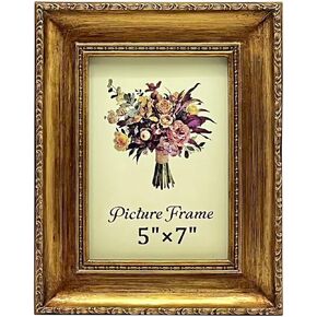 Vintage Picture Frame 8x10 Inch, Antique Ornate Photo Frames with Glass Front, Brushed Design, Tabletop & Wall Hanging, Photo Gallery, Gold
